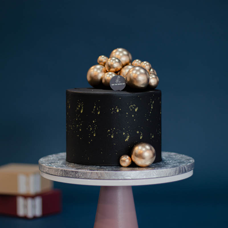 Classic Black and Gold Cake with Gold Balls