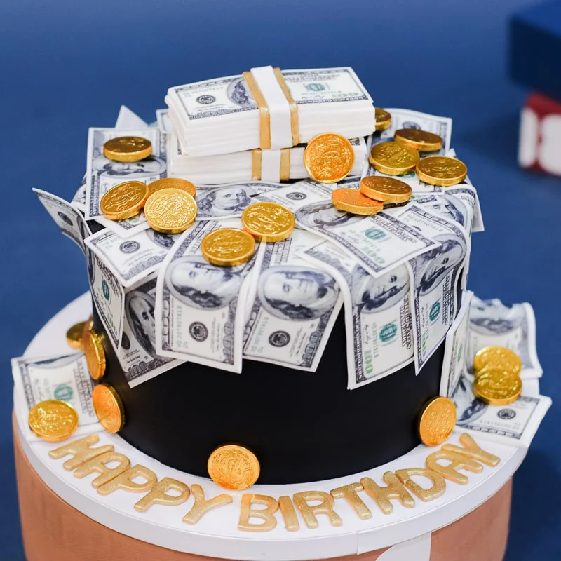 Overflowing Stack of Money Cake