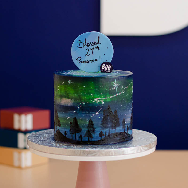 Northern Lights Galaxy Forest Cake