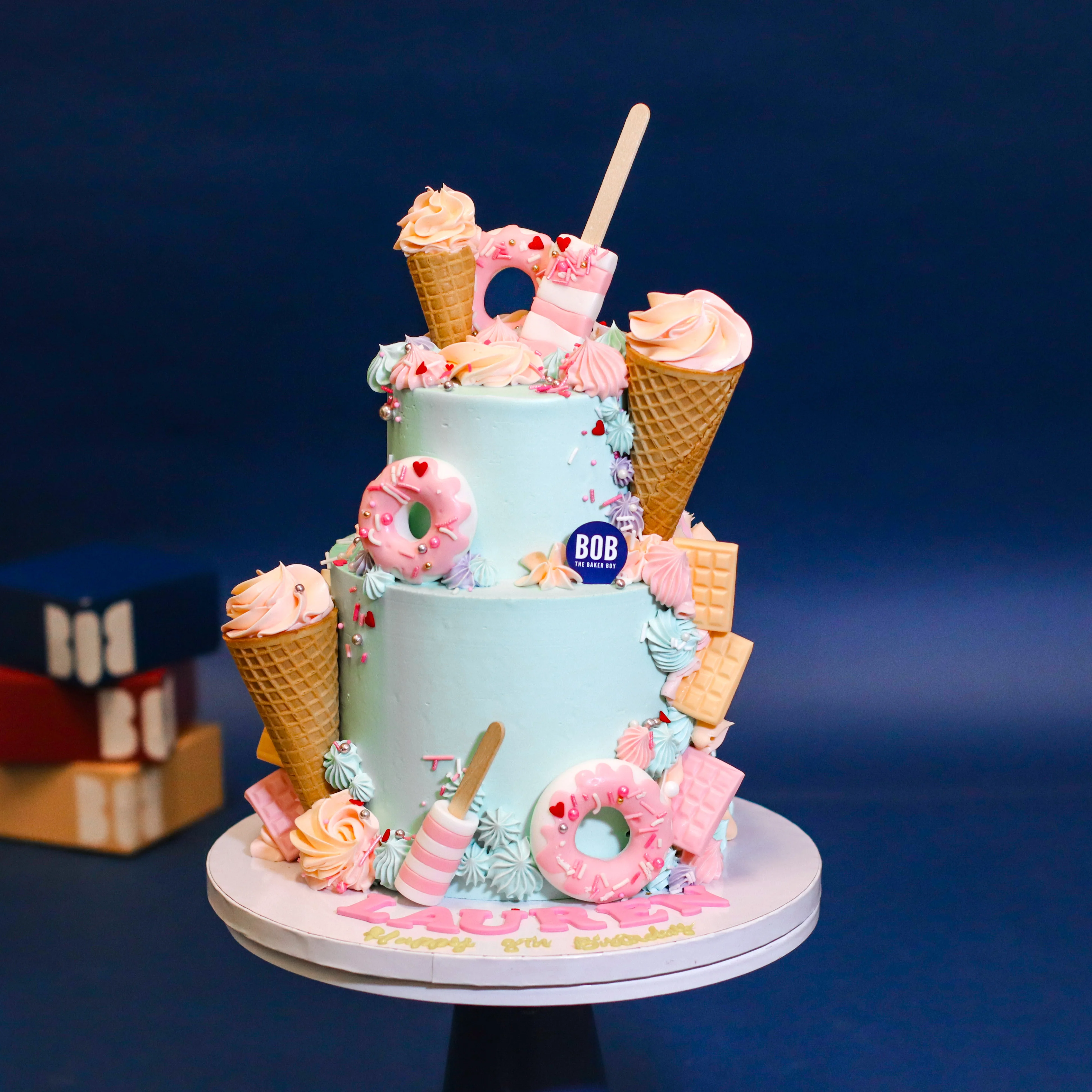 Pastel Turquoise Candyland Cake With Rainbow Lollies