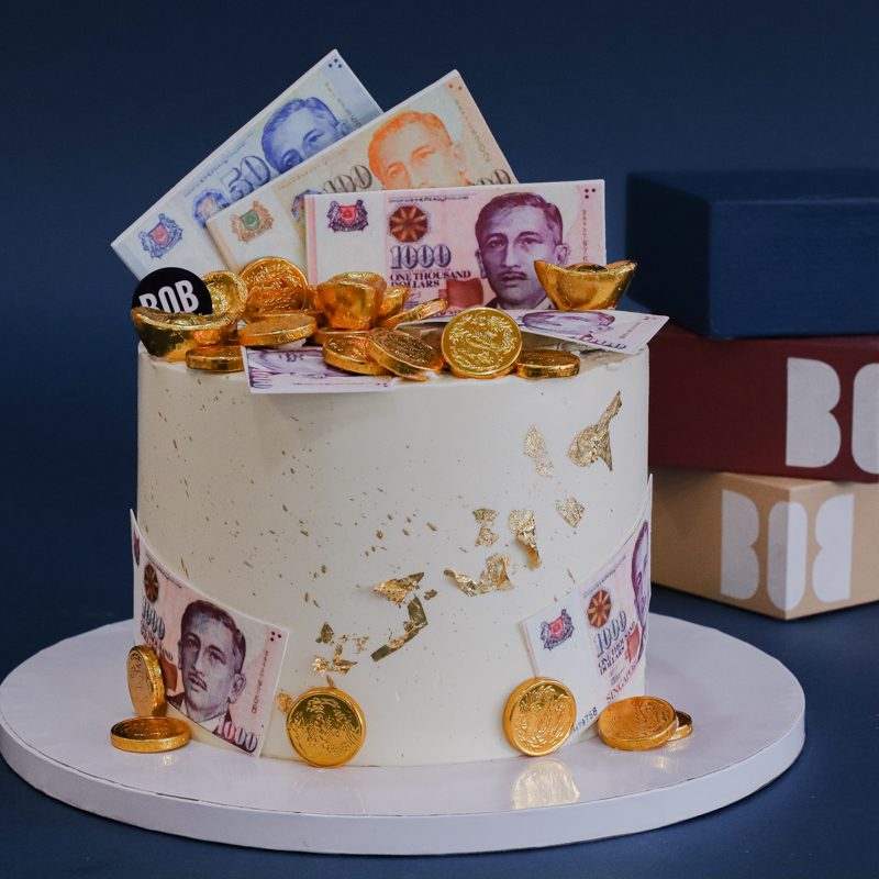 Cash and Ingots Birthday Cake in Classy White