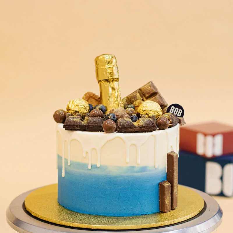 Ombre Blue Champagne Bottle Cake