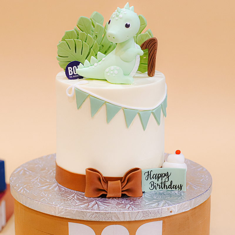 Foresty Dino Cake with Monstera Leaves