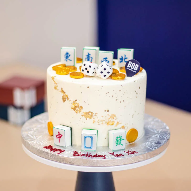 Longevity Mahjong Cake with 7 Mahjong Tiles and Dice