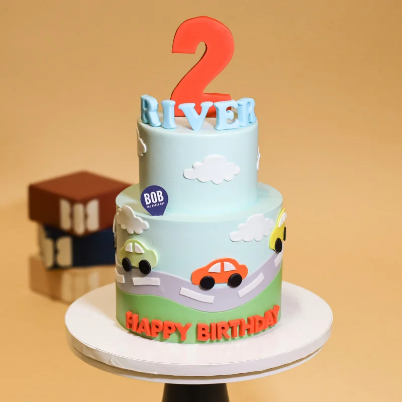 Little Car Transport Themed Cake
