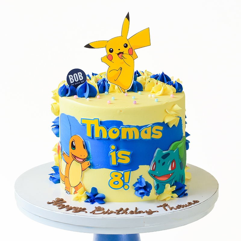Pokemon Birthday Cake with Pikachu, Bulbasaur and Charmander