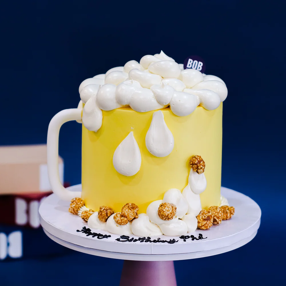 Customised Beer Mug Shaped Cake with Popcorn