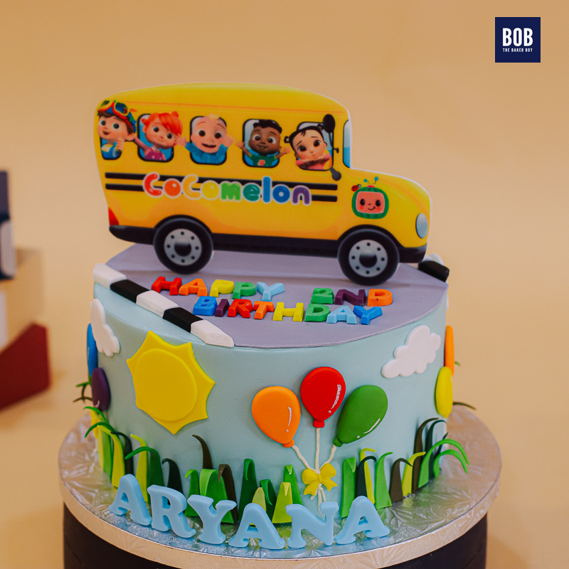 Cocomelon Bus Themed Birthday Cake