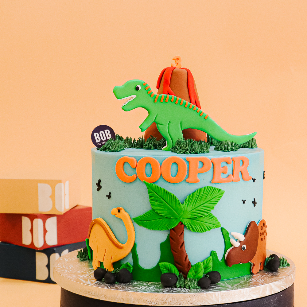 Jungle Forest Dinosaur Cake with Volcano